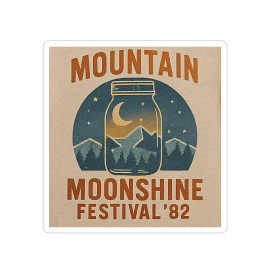 Mountain Moonshine fest Die-Cut Outdoor Sticker, Vintage Country Decal, Travel Accessory, Boho Vibe Gift, Car Decoration, Hiking Enthusiast