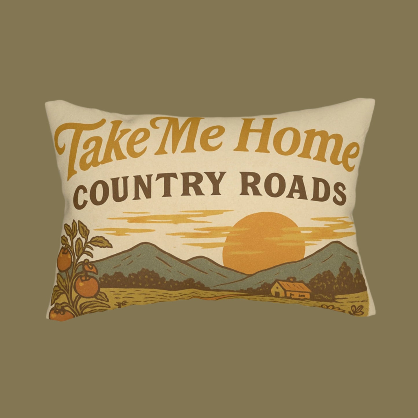 West Virginia Country Roads take me home throw pillow with a beautiful country scene