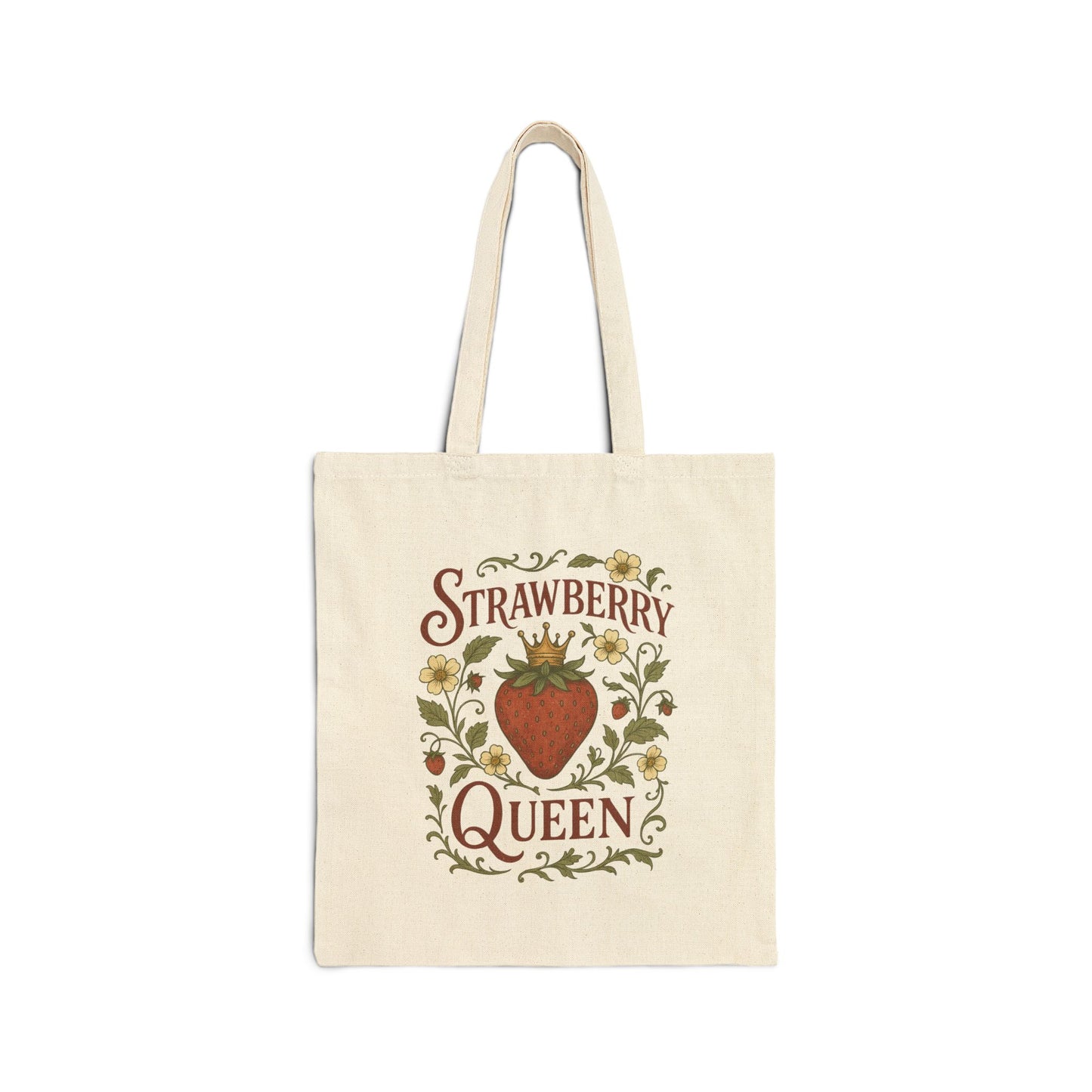 Strawberry Queen Cotton Canvas Tote Bag, Fruit Lover Reusable Farmers Market Purse, 100% Cotton Shopper, Grocery Bag, Beach Tote, Summer