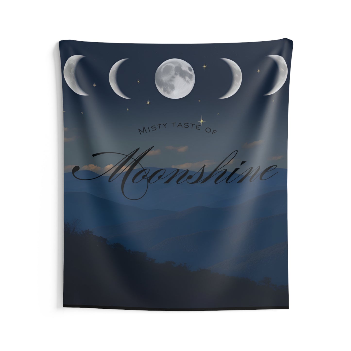 Misty Taste of Moonshine Wall Tapestry, Celestial Decor for Home, Boho Wall Hanging, Moon Phases Art, Bedroom Wall Decor