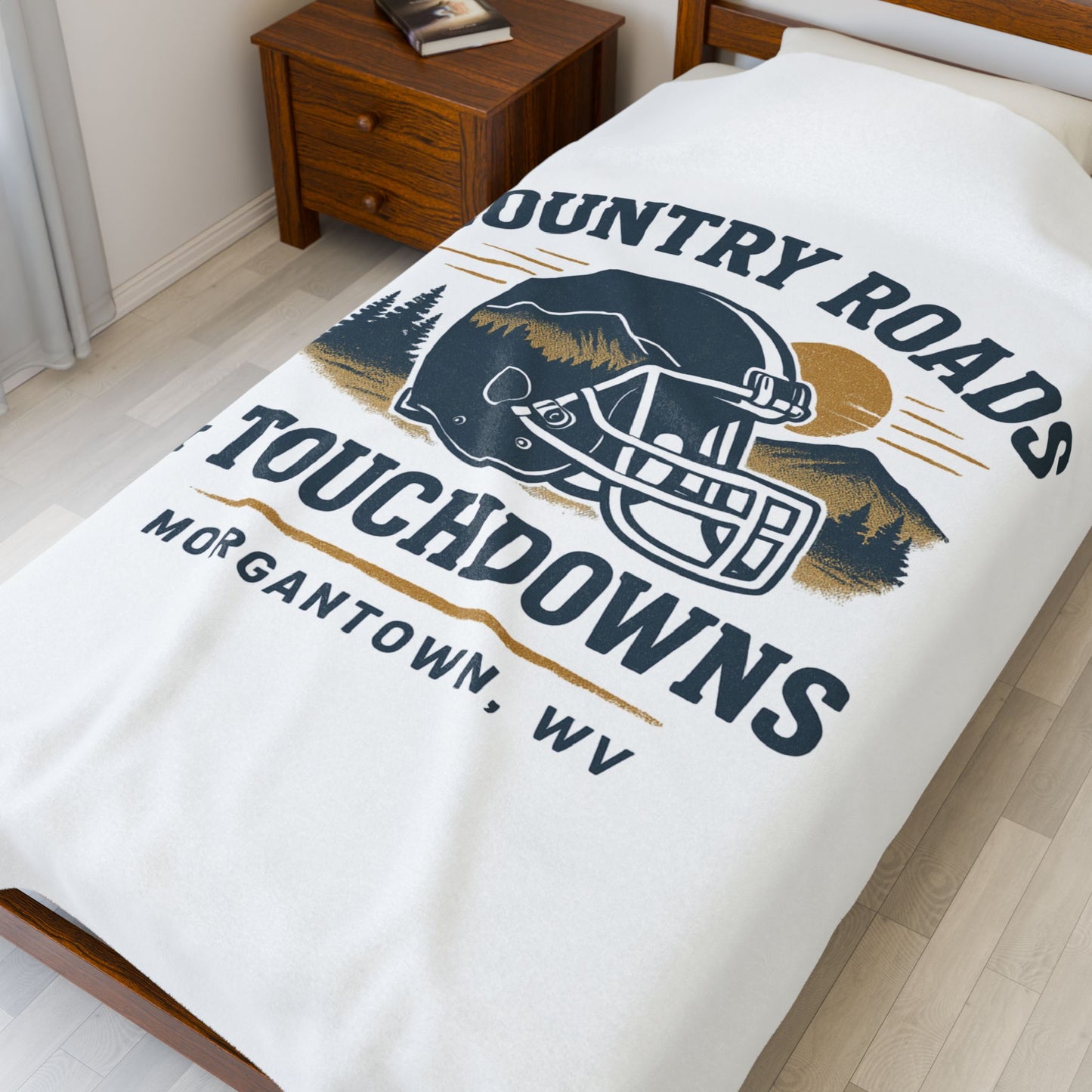 Football-Themed Velveteen Plush Blanket, Cozy Gift for Sports Fans, Country Roads & Touchdowns Decor, Perfect for Tailgating, Game Night