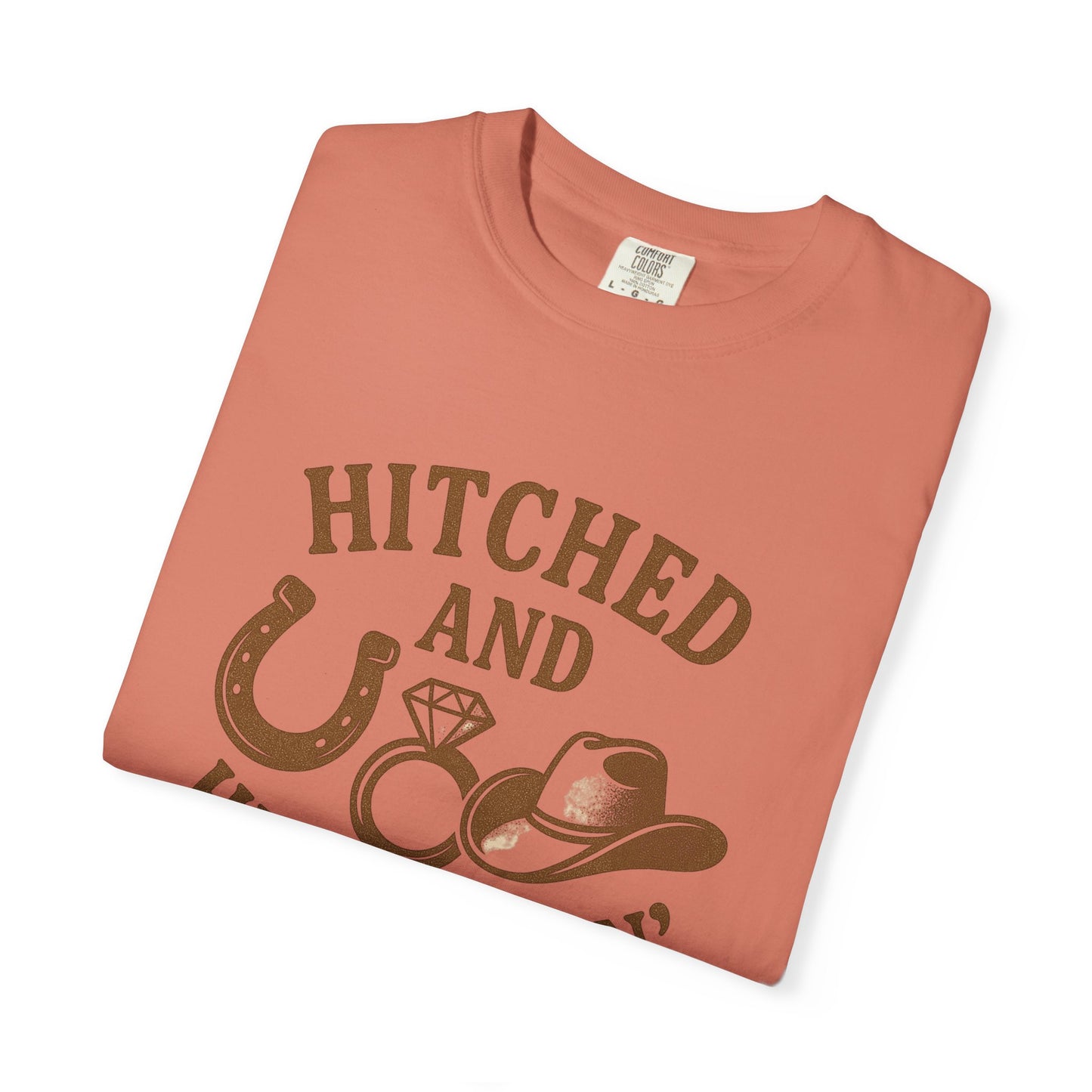 Country Bachelorette party T-shirt, Unisex Tee, Western Bridal Shower Shirt, Hitched and Hell-Raising Top, Southern Wedding Apparel
