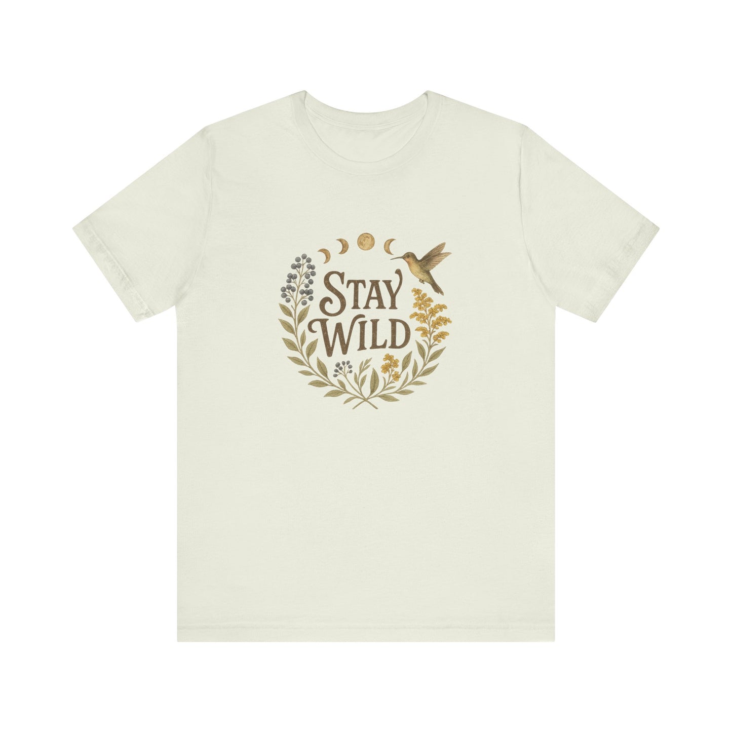 Enchanted Stay Wild Hummingbird Tee, Moon Phases Nature Vibes Tshirt, Colorful Bird Moon Shirt, Unisex Jersey Top, Nature Lover Gift
