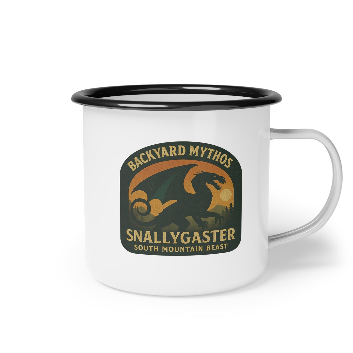 Snallygaster Enamel Camping Mug – Appalachian Cryptid Dragon Design