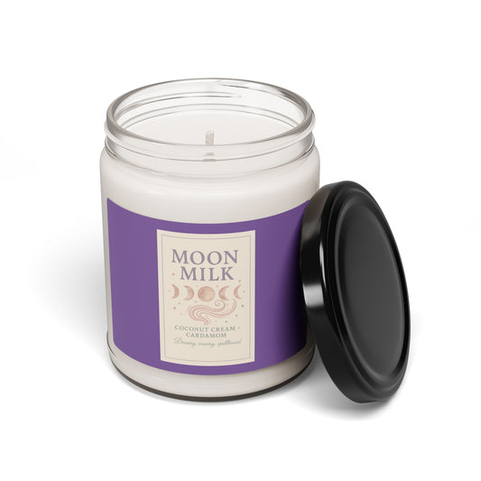 Moon Milk Scented Soy Candle, 9oz - Coconut and Cardamom Aromatherapy Home Decor, Relaxation Candle, Self Care Gift, Meditation Candle, Spa