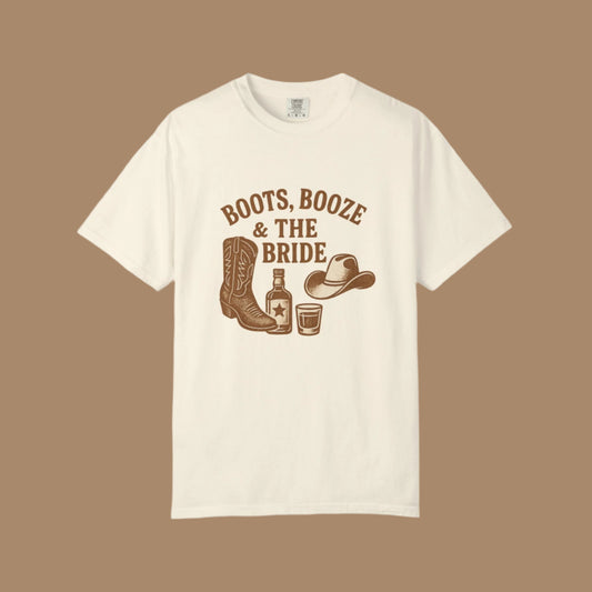 Country Bachelorette Party T-shirt, Boots Booze Bride Western Shirt, Wedding Shower Tee, Southern Bridal Party Top, Rustic Bride Tribe Gift