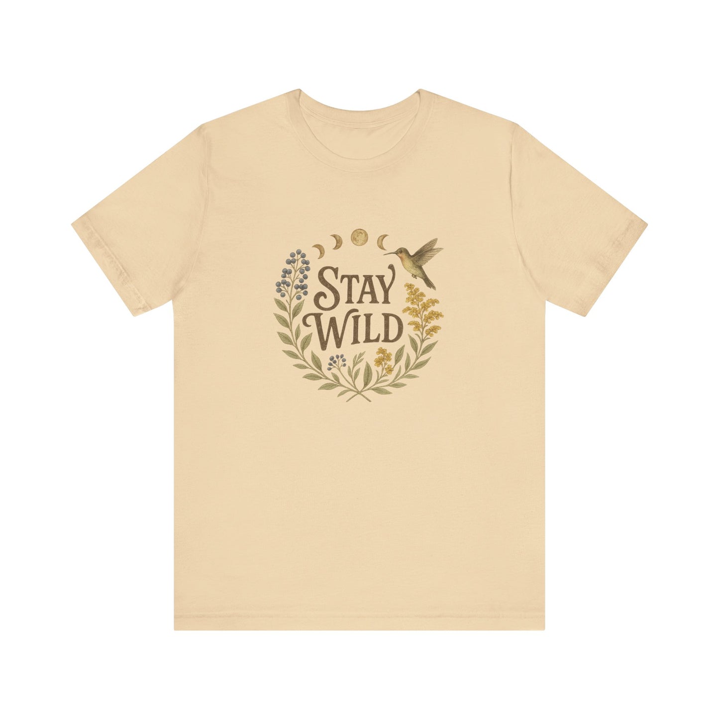 Enchanted Stay Wild Hummingbird Tee, Moon Phases Nature Vibes Tshirt, Colorful Bird Moon Shirt, Unisex Jersey Top, Nature Lover Gift