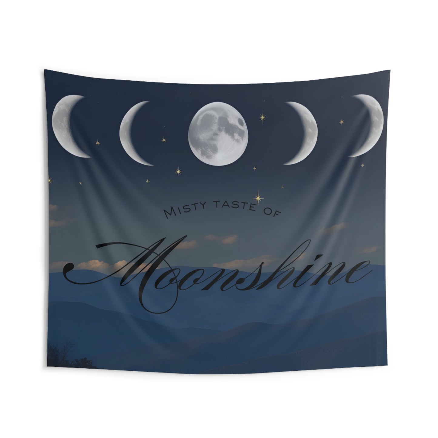 Misty Taste of Moonshine Wall Tapestry, Celestial Decor for Home, Boho Wall Hanging, Moon Phases Art, Bedroom Wall Decor