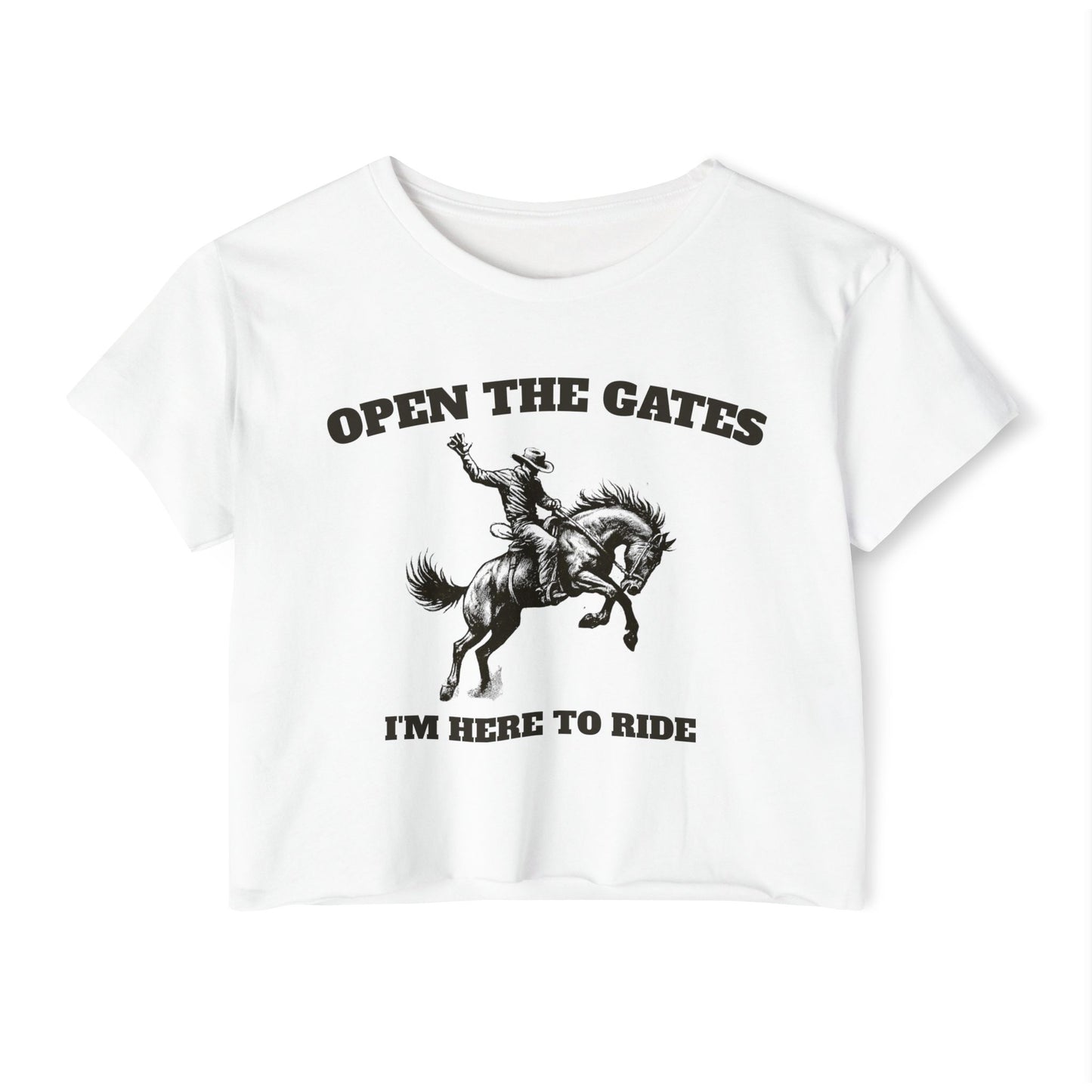 Rodeo inspired cropped tee, Open the gates rodeo Festival Crop Top | Music Lover Gift, Retro Shirt, Concert Attire, Summer Top
