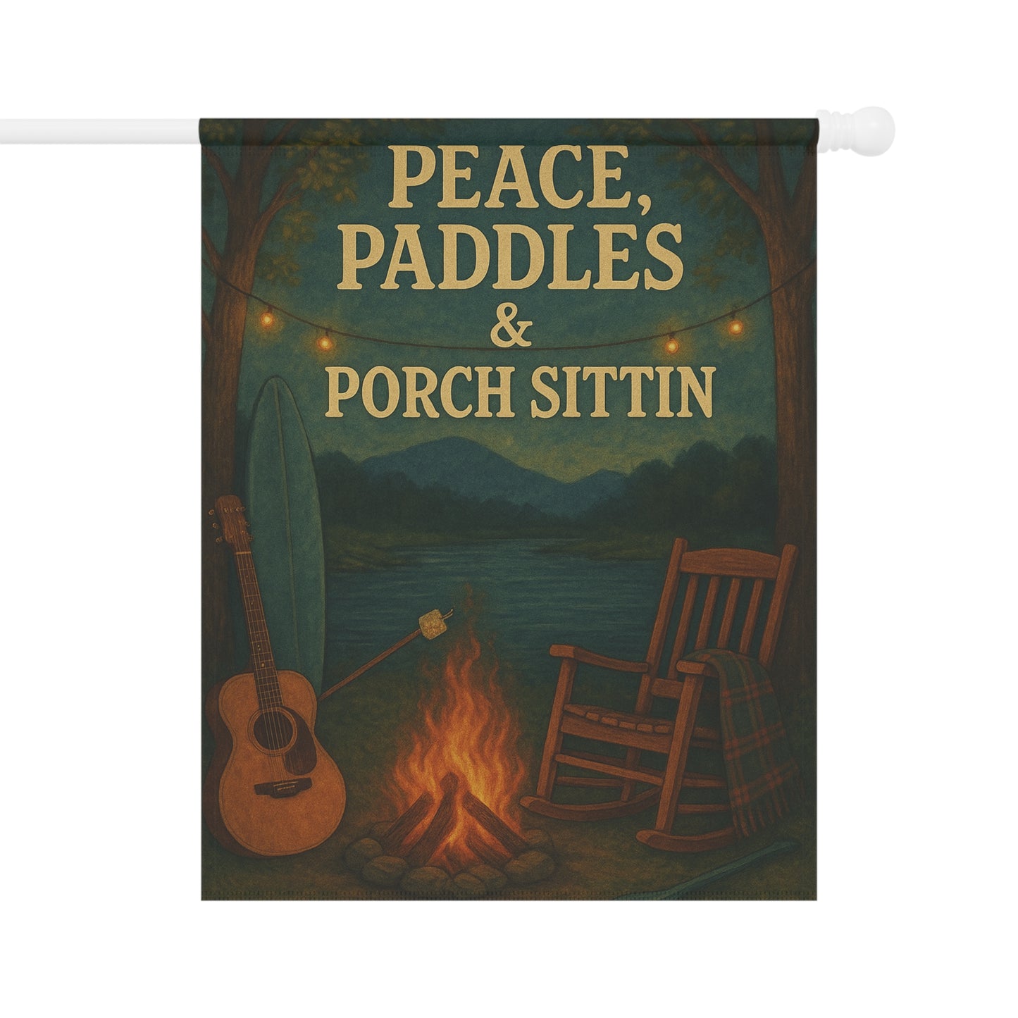 Cozy Outdoor Banner, Peace & Paddles Garden Flag, Porch Decor, Camping Vibes, Summer Gatherings, Lakeside Retreat