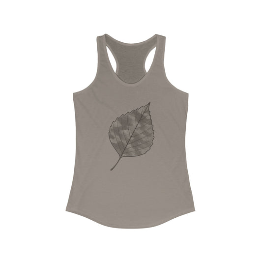 Gray tank top with a leaf design on a white background