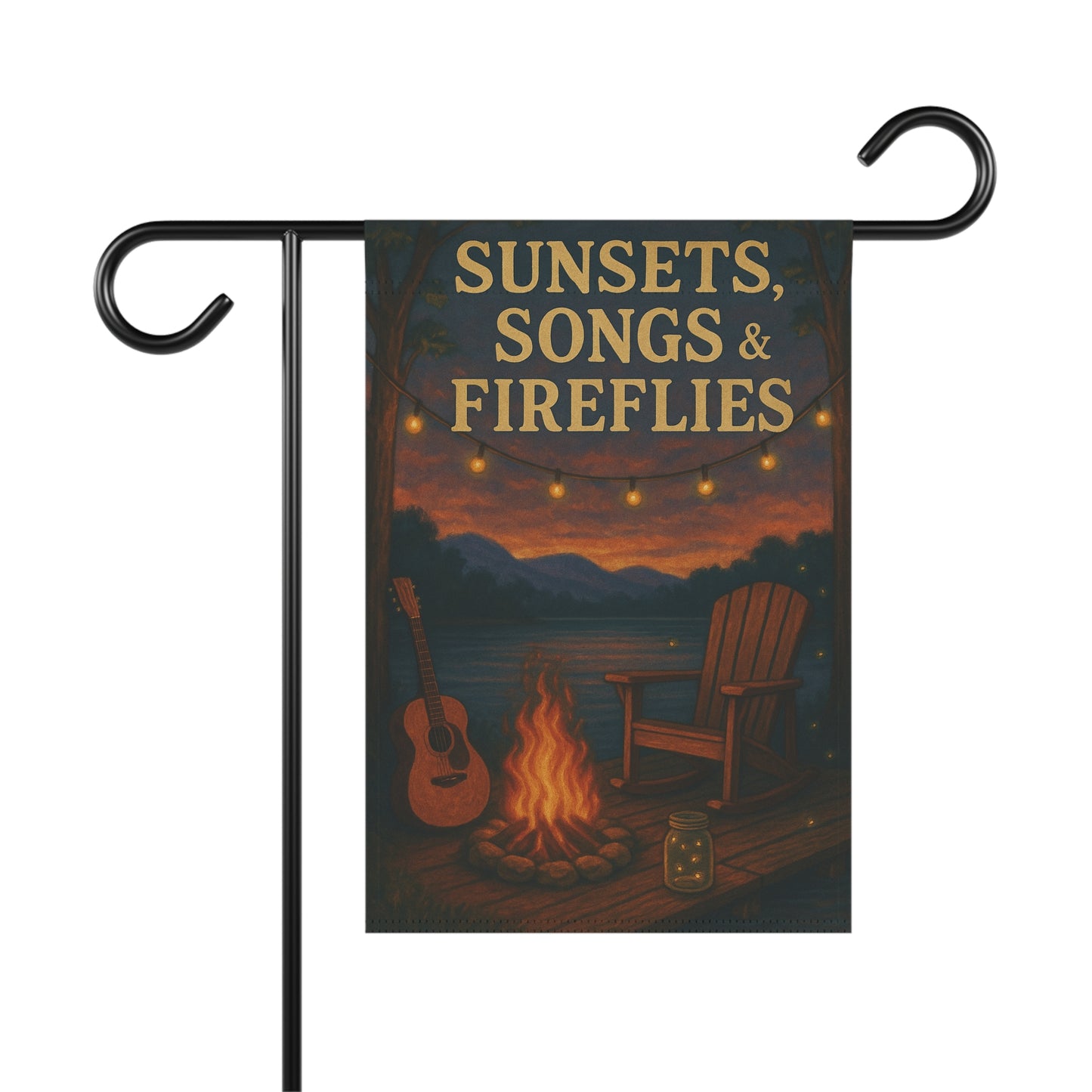Sunset and Fireflies Garden Banner - Cozy Outdoor Decor for Summer Gatherings, lakehouse, Folk Art