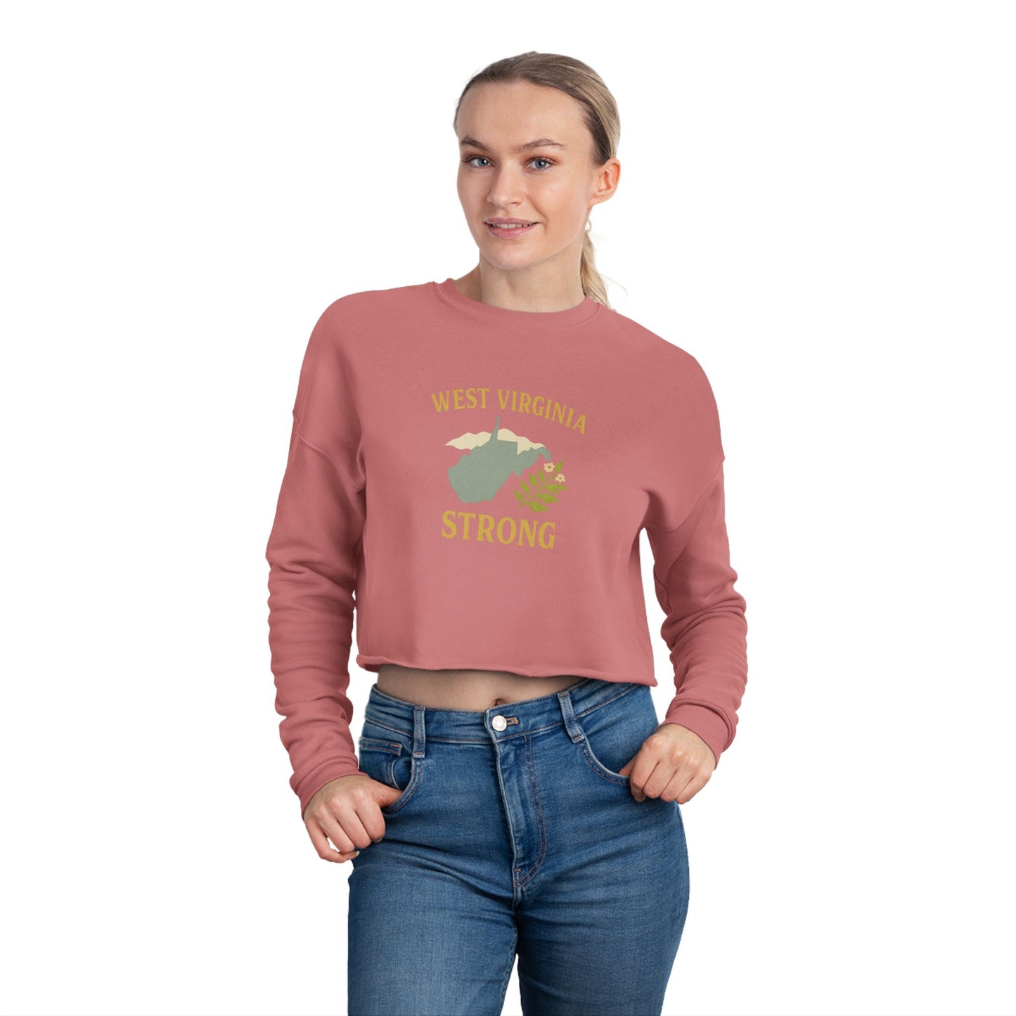 West Virginia Mountain Strong Retro Folk Cropped Sweatshirt, Vintage Women's WV Pullover, Boho Chic Graphic Top, Mountain Lover Gift, WV