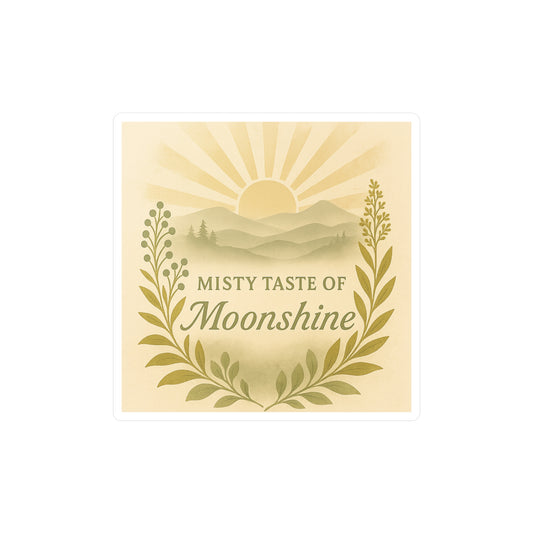 Mountain Sunrise Kiss-Cut Vinyl Decals, Misty Taste of Moonshine Sticker for Laptop, Water Bottle, Car, Sun and Mountains Decal, Nature