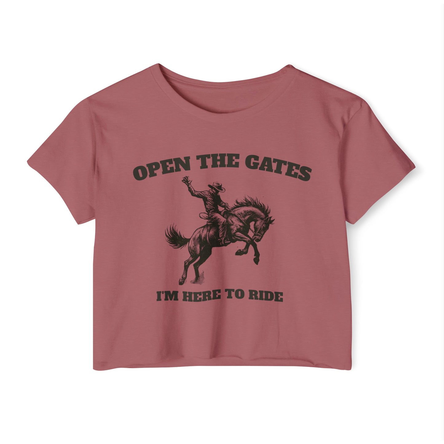Rodeo inspired cropped tee, Open the gates rodeo Festival Crop Top | Music Lover Gift, Retro Shirt, Concert Attire, Summer Top