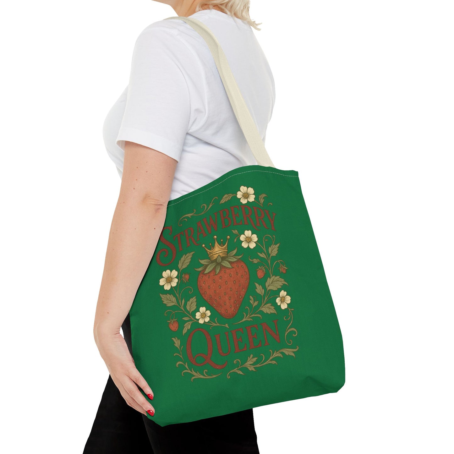 Strawberry Queen Tote Bag, Floral Reusable Shopping Bag, Eco-Friendly Gift, Summer Accessory, Farmer's Market Essential