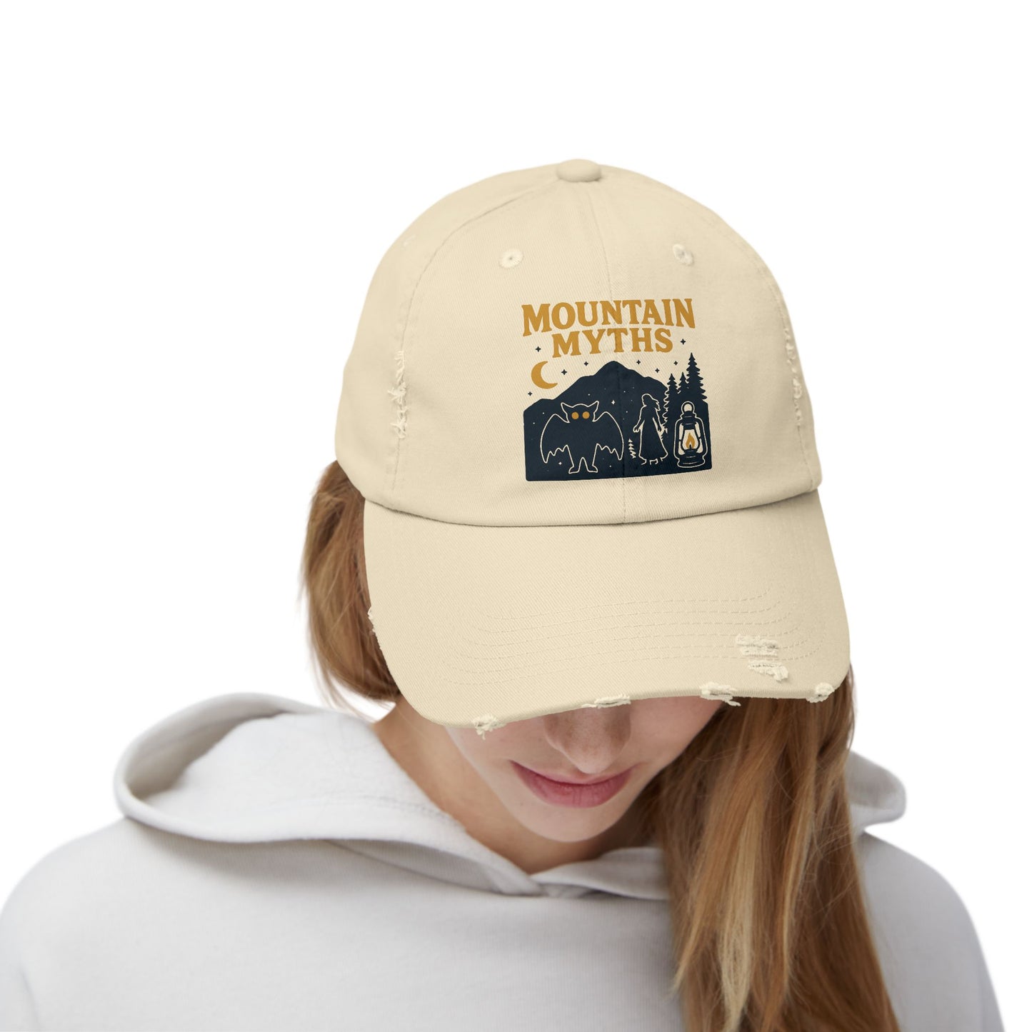 Vintage Appalachian Mountain Myths Distressed Cap, Baseball Hat, Unisex Gift, Outdoor Adventure Headwear, Retro Hiking Accessory