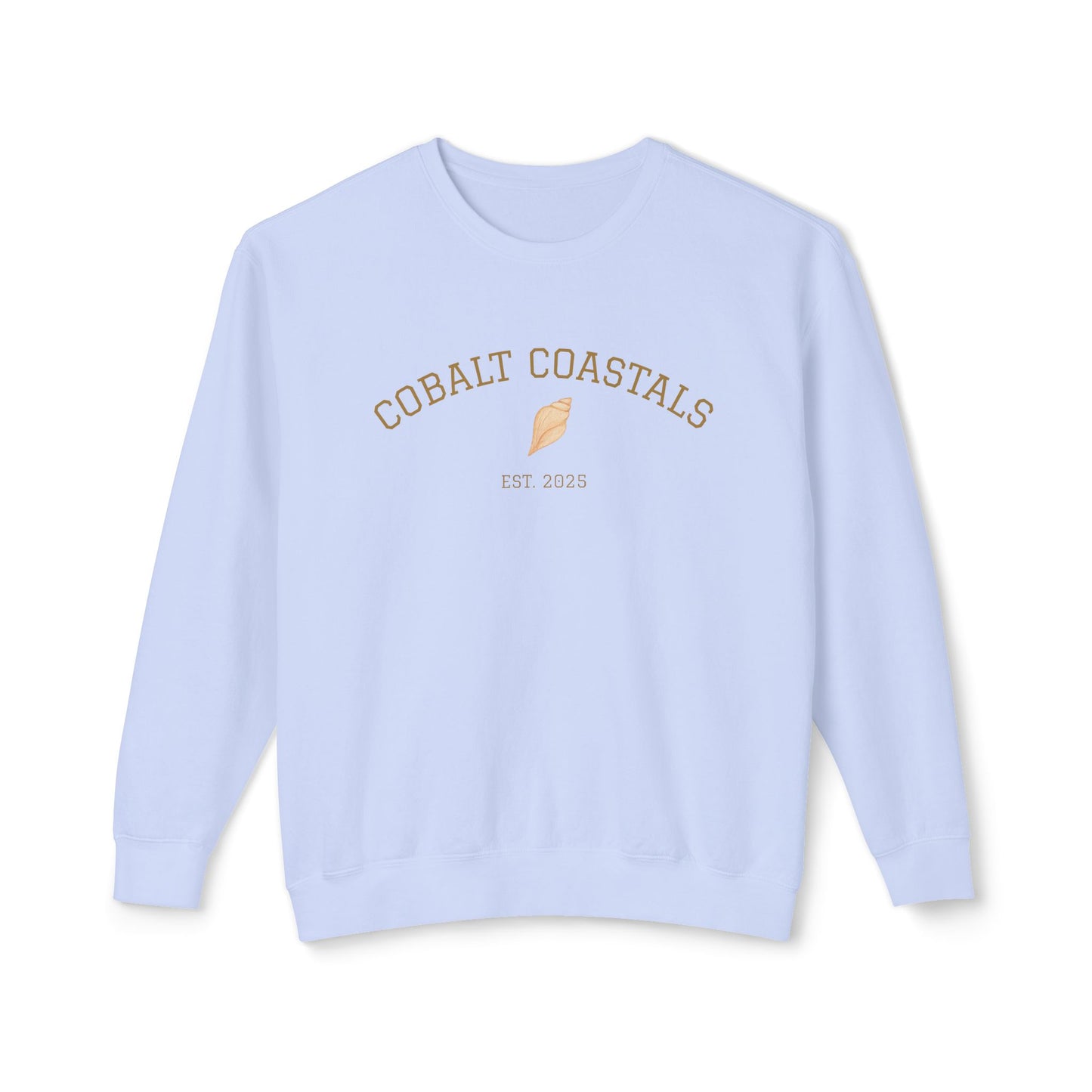 Crewneck Beach Sweatshirt - Cobalt Coastals University Seashell Design