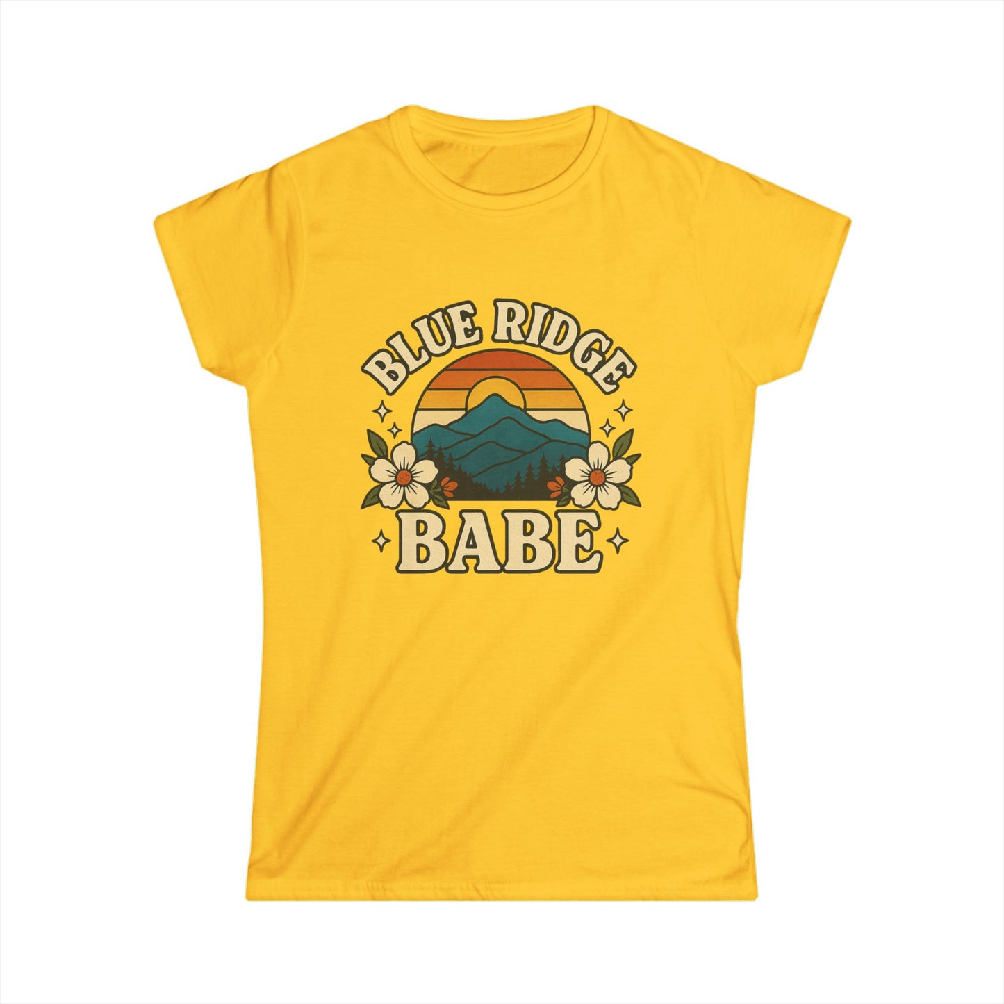 Blue Ridge Baby Women's Softstyle Tee, Mountain Graphic Shirt, Vintage Style T-Shirt, Outdoor Adventure Clothing, Hiking Apparel, Nature