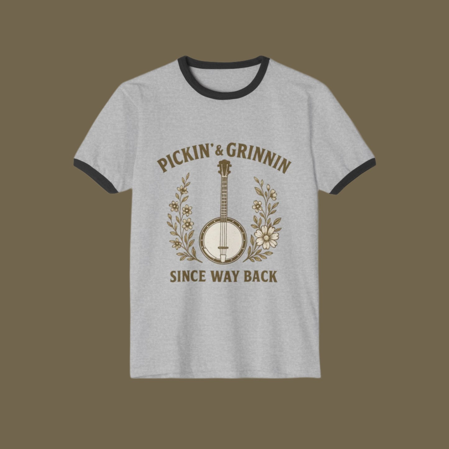 Vintage Banjo Unisex Ringer T-Shirt - Perfect for Musicians, Music Festivals, Gifts, Casual Wear, Bluegrass Lovers, Country Music
