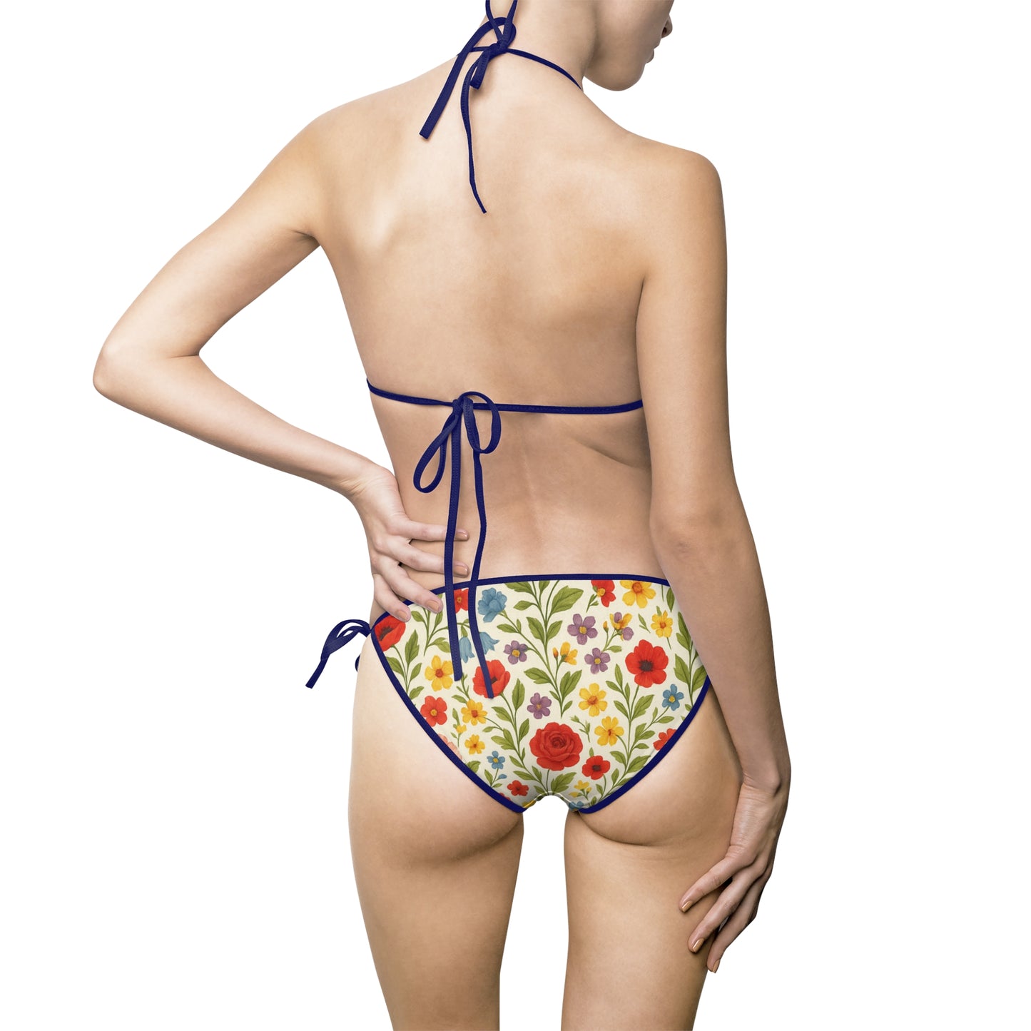 Wildflower Coast Bikini – Vintage Floral with Navy Ties