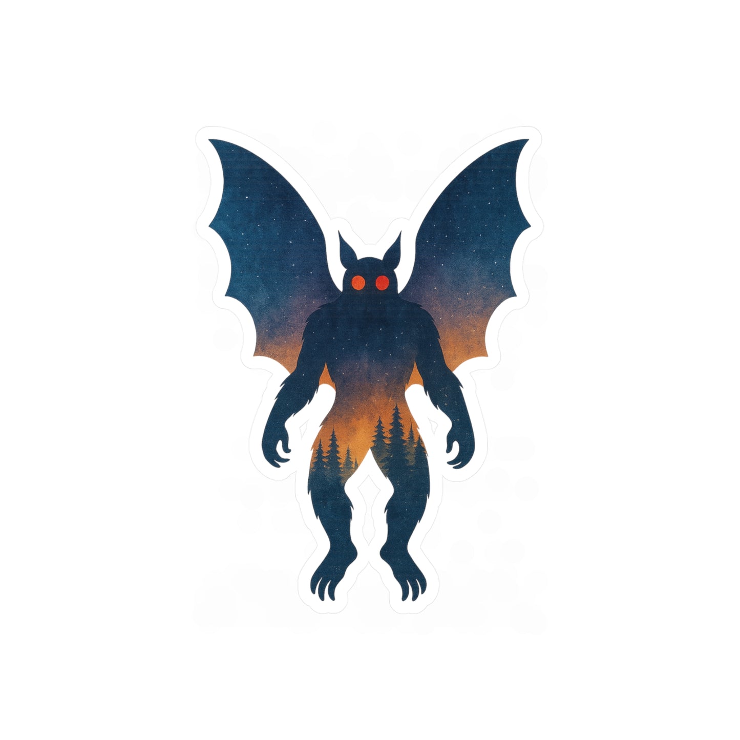 Mothman in Twilight – Cryptid Forest Silhouette Sticker