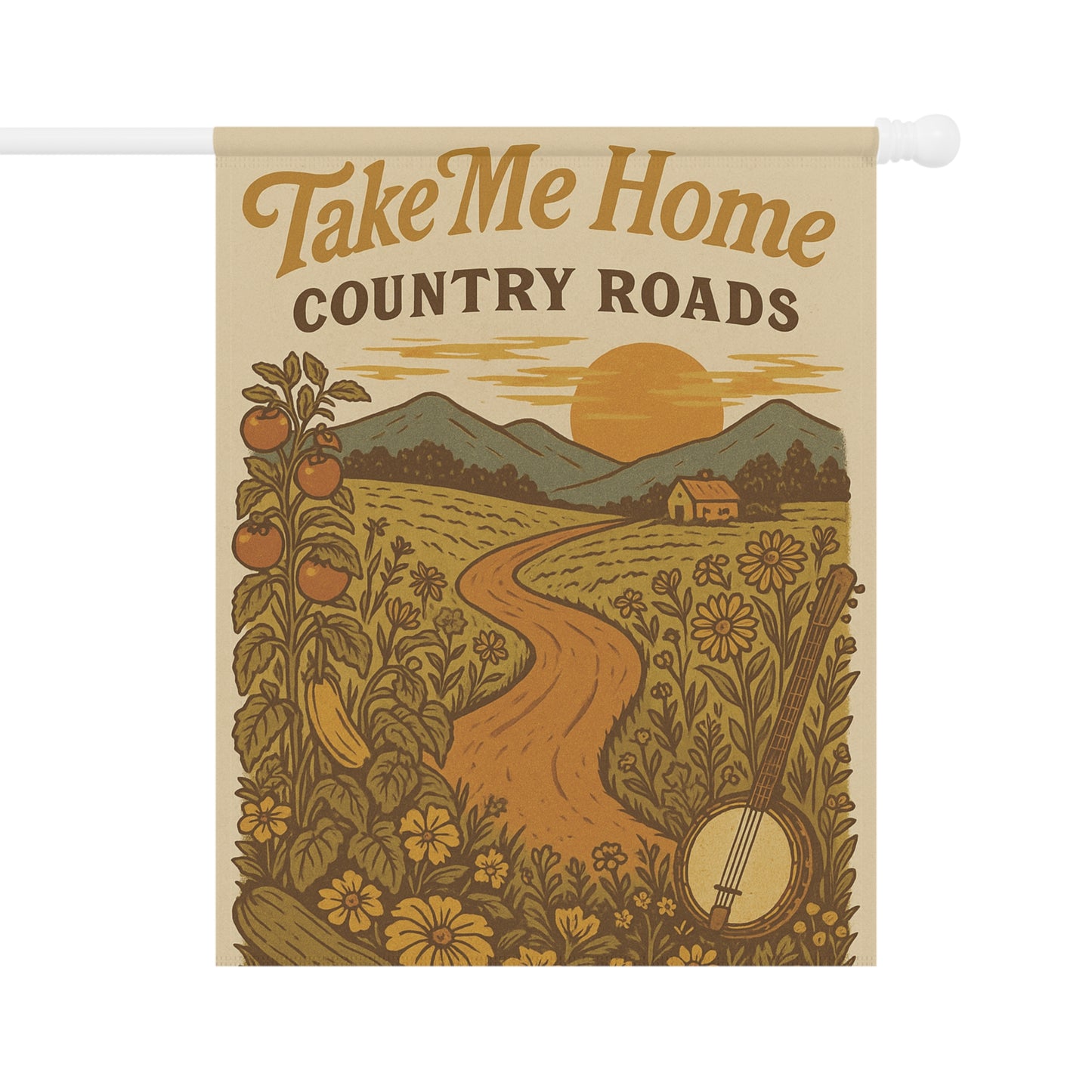 Take Me Home Country Roads Garden Flag, Rustic West Virginia Outdoor Decor, Appalachian Yard Flag, Country Music Inspired Banner