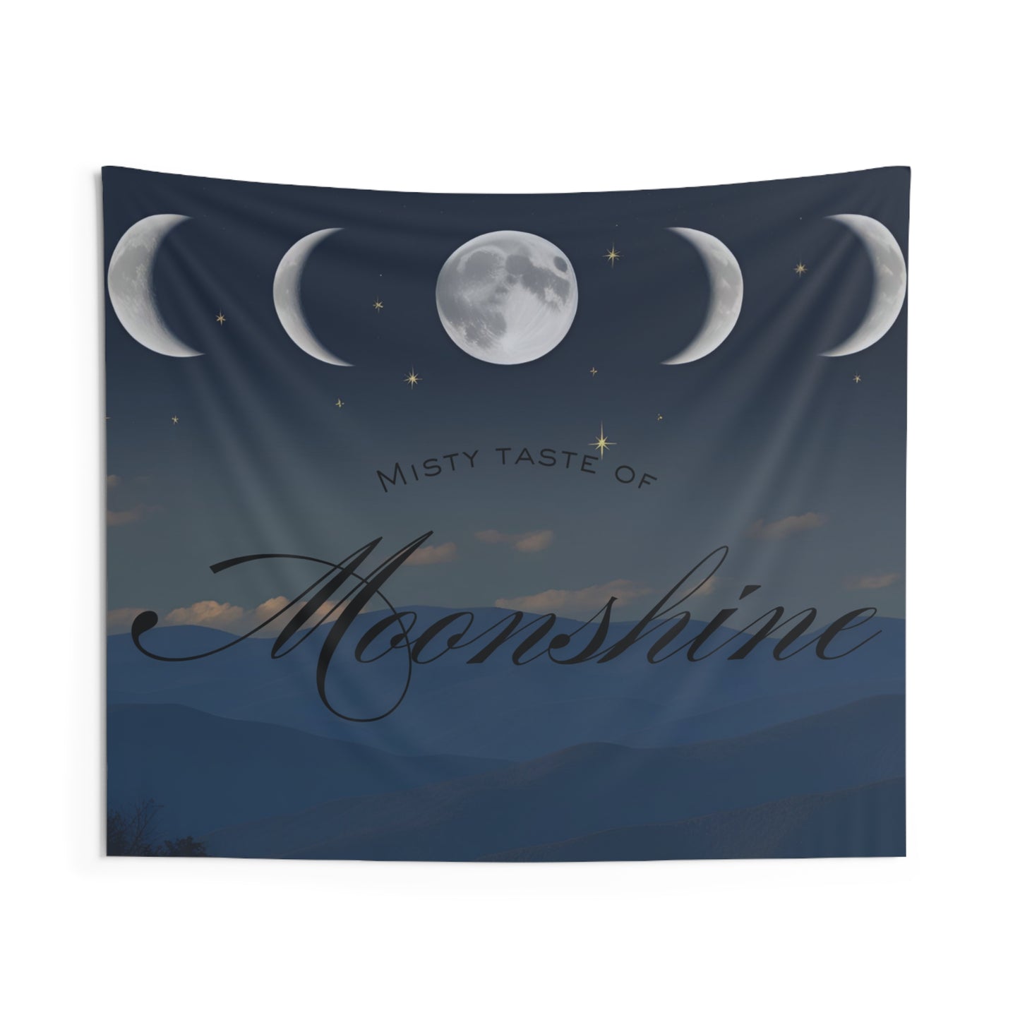 Misty Taste of Moonshine Wall Tapestry, Celestial Decor for Home, Boho Wall Hanging, Moon Phases Art, Bedroom Wall Decor