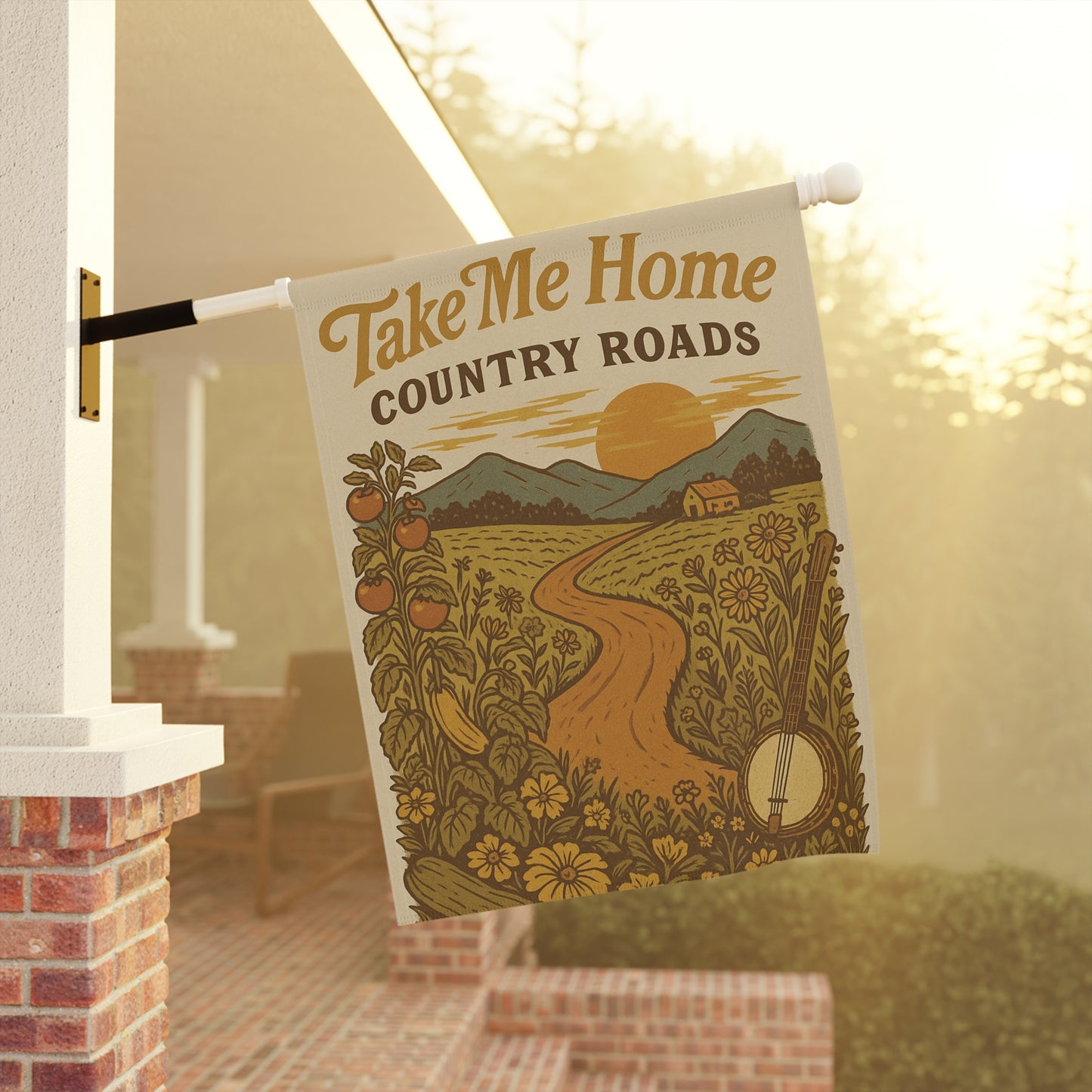 Take Me Home Country Roads Garden Flag, Rustic West Virginia Outdoor Decor, Appalachian Yard Flag, Country Music Inspired Banner