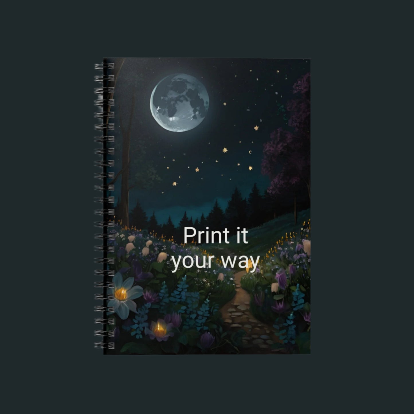 Enchanting Spiral Notebook - Ruled Line, Starry Night Journal, Floral Writing Pad, Dreamy Notepad, Gift for Writers, Moonlit Diary