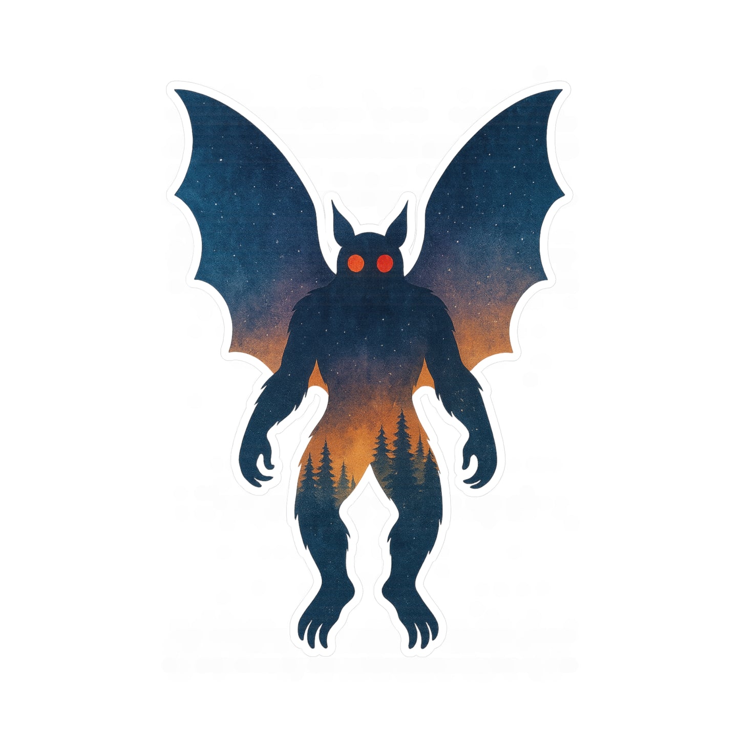 Mothman in Twilight – Cryptid Forest Silhouette Sticker