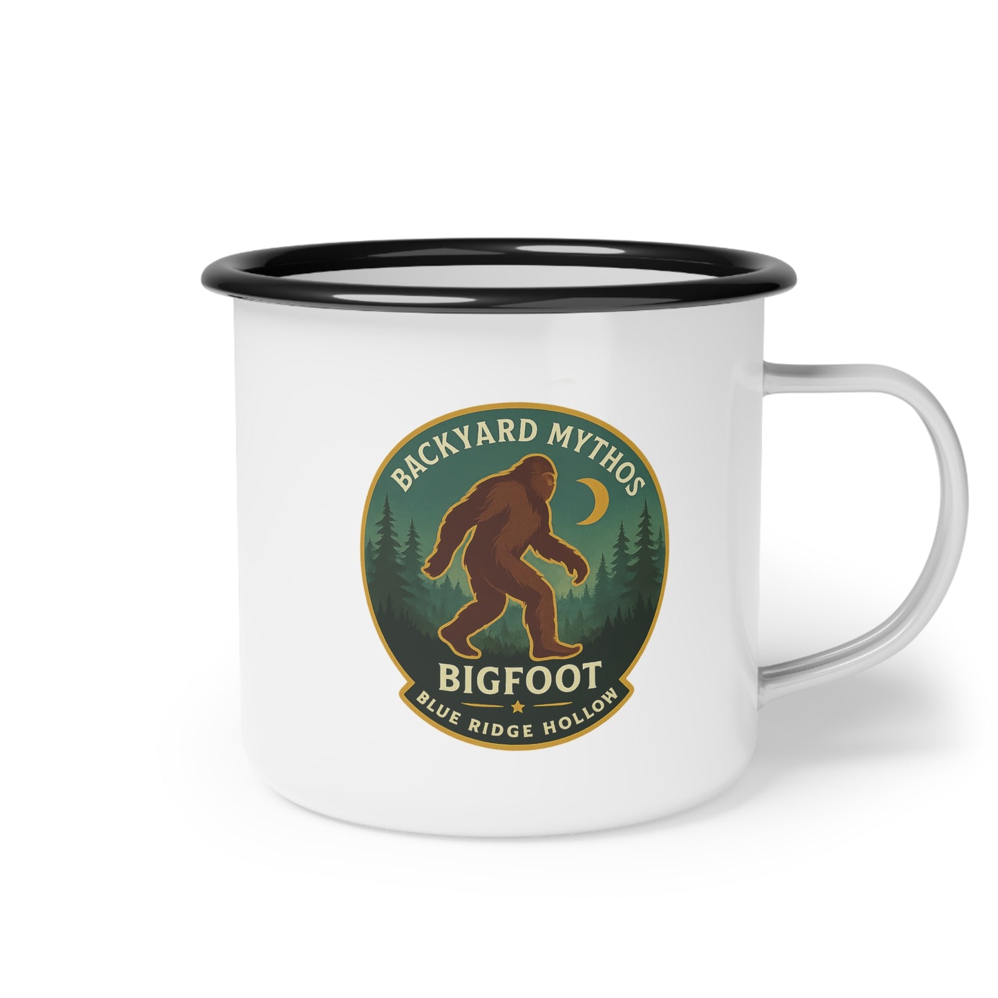 Bigfoot Enamel Camp Cup, Wilderness Mug, Camping Gift, Adventure Drinkware, Nature Lover, Outdoor Enthusiast, Travel Coffee Cup
