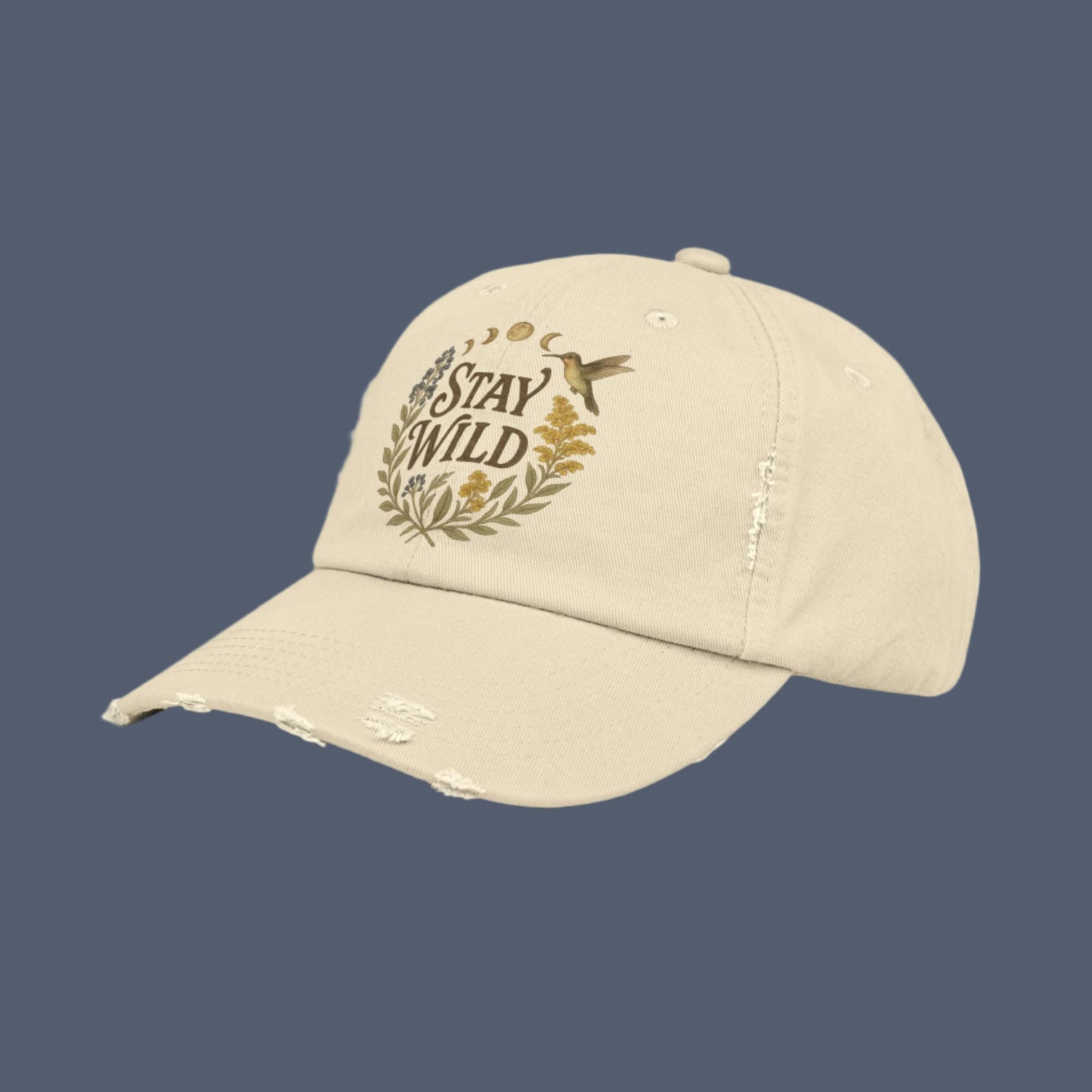 Vintage Appalachian "Stay Wild" Distressed Cap, Baseball Hat, Unisex Gift, hummingbird, Retro Hiking Accessory