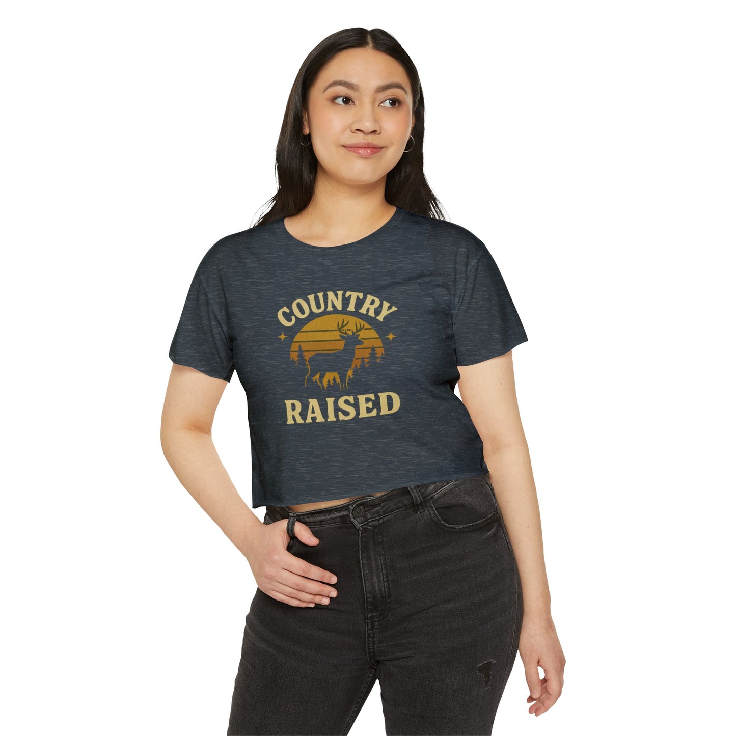 Country Raised Women's Crop Top - Music Festival Clothing, Boho Style Shirt, Summer Concert Apparel, Western Theme Tank Top, Cowgirl Crop