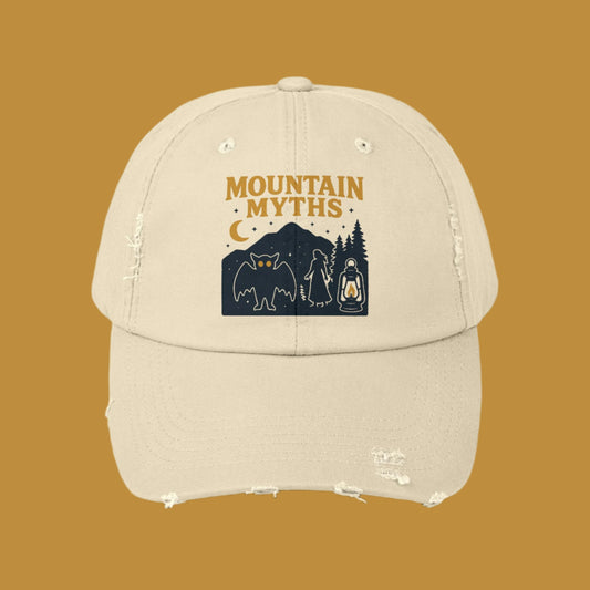 Vintage Appalachian Mountain Myths Distressed Cap, Baseball Hat, Unisex Gift, Outdoor Adventure Headwear, Retro Hiking Accessory