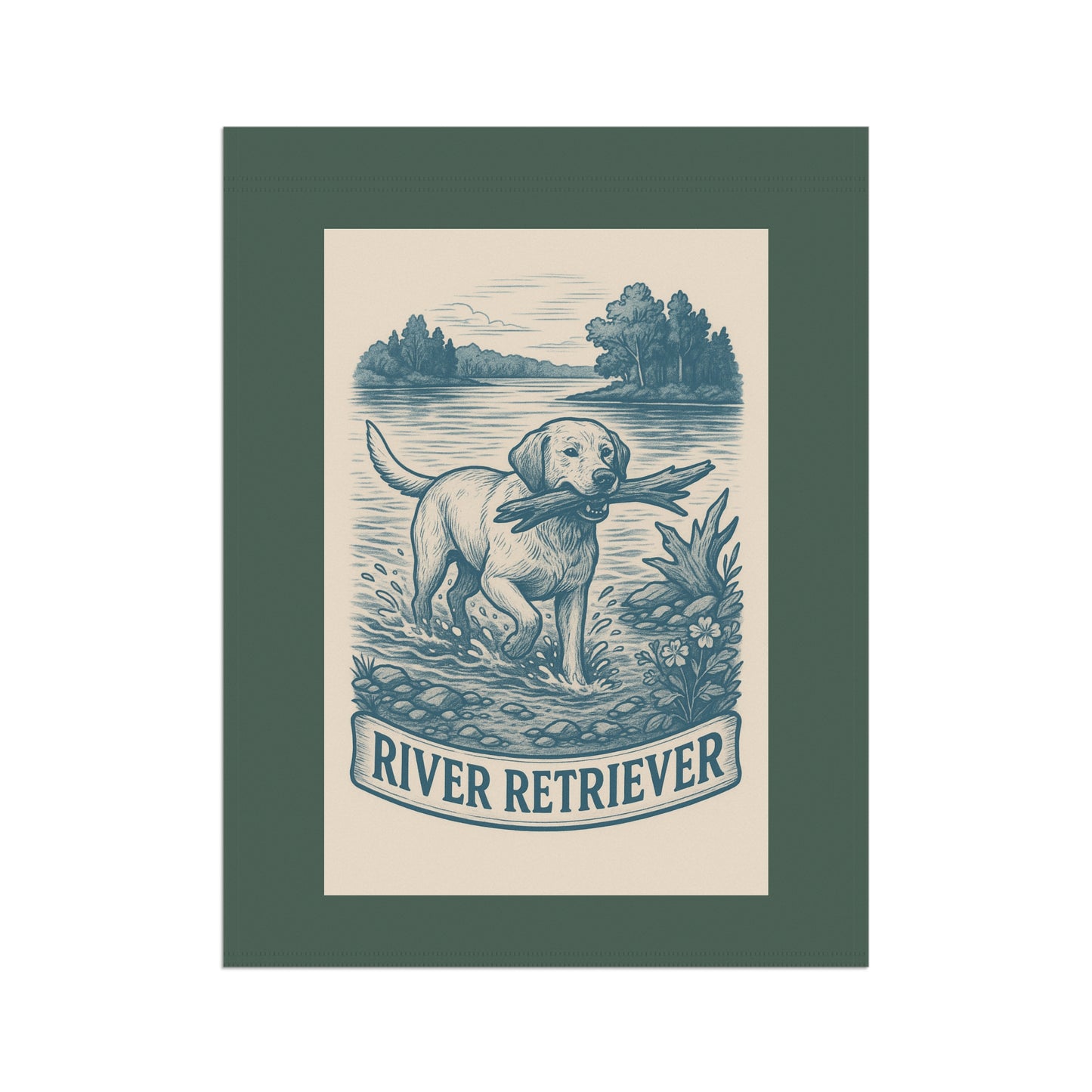 Garden Flag, Labrador Retriever Banner, Outdoor House Decoration, River Scene Decor, Pet Lover Gift, Nature Inspired Yard Art