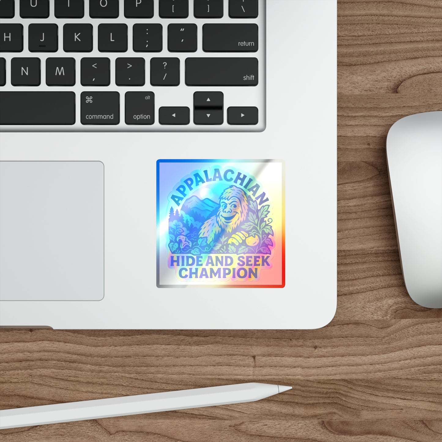 Holographic Bigfoot Stickers, Appalachian Hide and Seek Champion Vinyl, Fun Gift for Adventurers, Outdoor Decor, Skateboard Accessories