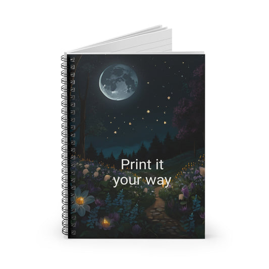 Enchanting Spiral Notebook - Ruled Line, Starry Night Journal, Floral Writing Pad, Dreamy Notepad, Gift for Writers, Moonlit Diary