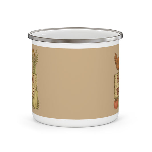 Farm to Table Enamel Camping Mug, Rustic Coffee Cup, Farmhouse Kitchen Decor, Gift for Nature Lovers, Outdoor Adventure Mug