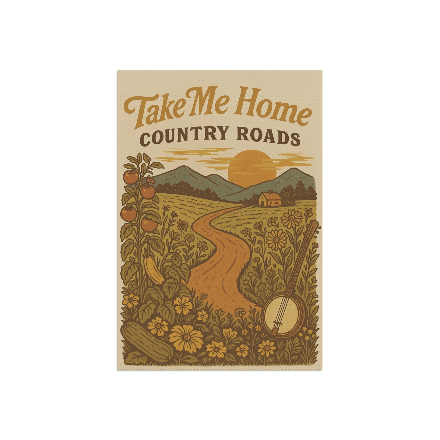 Take Me Home Country Roads Garden Flag, Rustic West Virginia Outdoor Decor, Appalachian Yard Flag, Country Music Inspired Banner