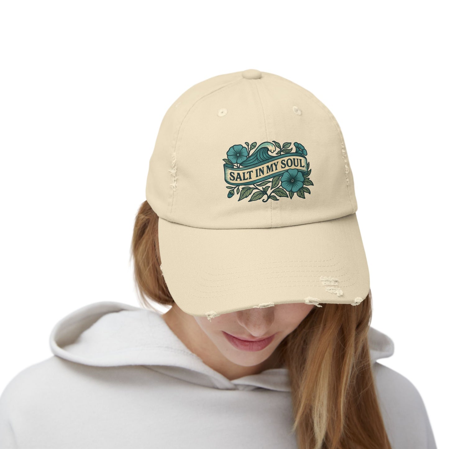 Distressed Cap, Vintage Hat, Beach Ball Cap, Retro Sun Hat, Salt in my Soul Cap, Driftwood Morning Glory Hat
