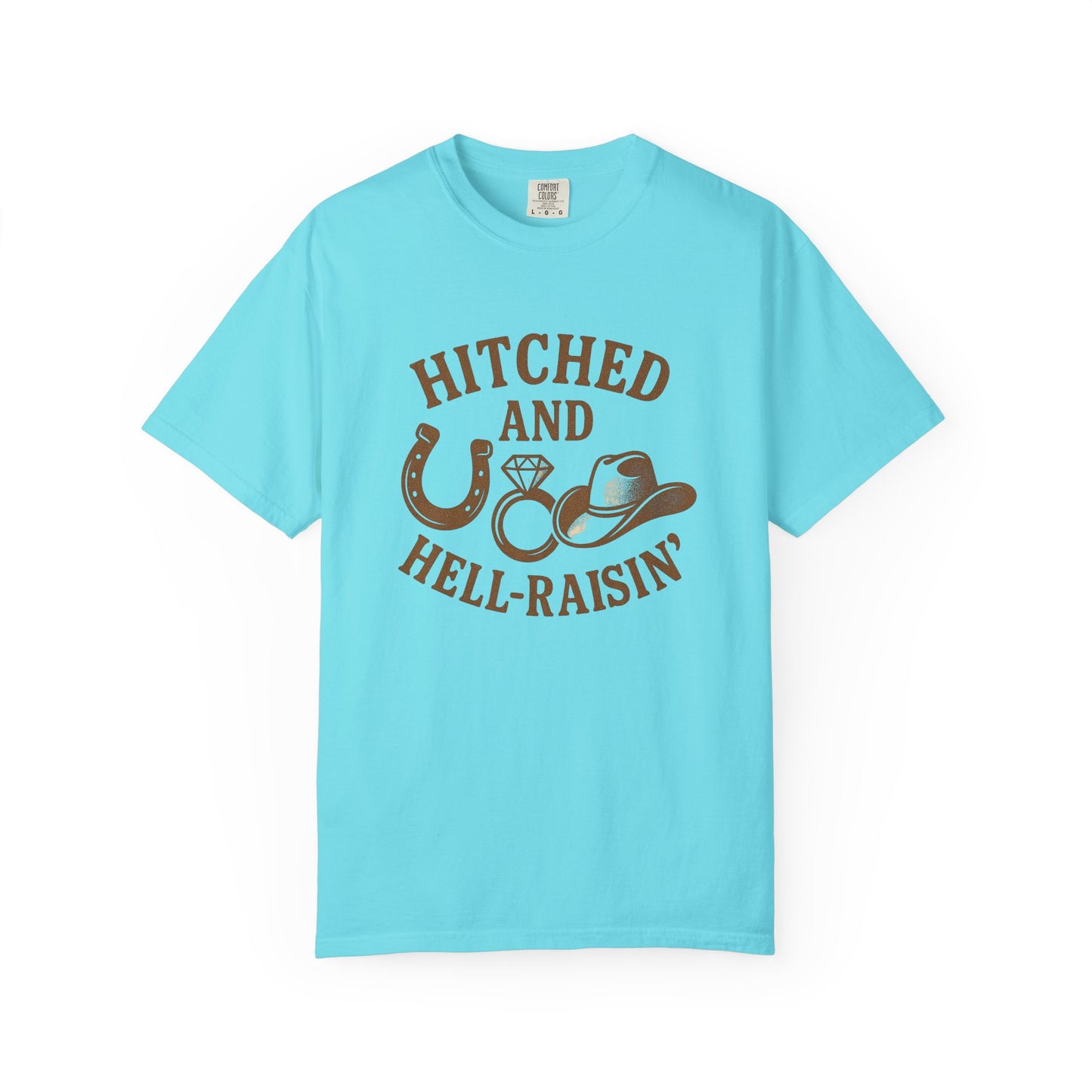 Country Bachelorette party T-shirt, Unisex Tee, Western Bridal Shower Shirt, Hitched and Hell-Raising Top, Southern Wedding Apparel