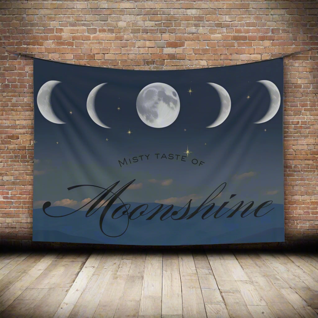 Misty Taste of Moonshine Wall Tapestry, Celestial Decor for Home, Boho Wall Hanging, Moon Phases Art, Bedroom Wall Decor