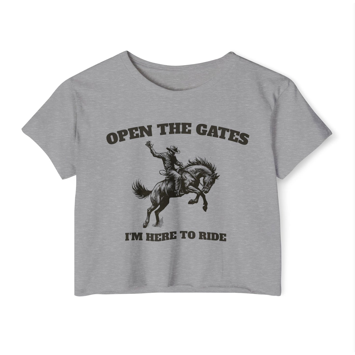Rodeo inspired cropped tee, Open the gates rodeo Festival Crop Top | Music Lover Gift, Retro Shirt, Concert Attire, Summer Top