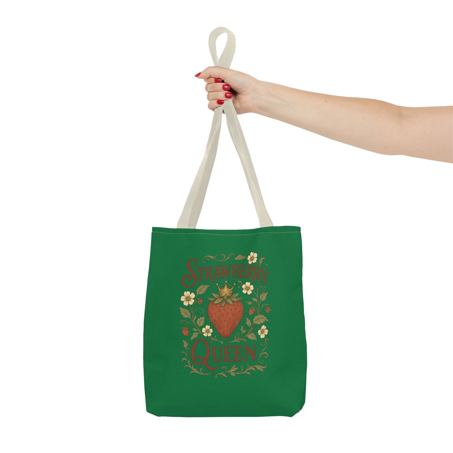 Strawberry Queen Tote Bag, Floral Reusable Shopping Bag, Eco-Friendly Gift, Summer Accessory, Farmer's Market Essential