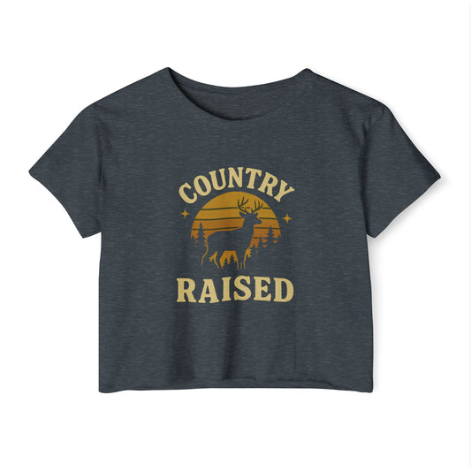 Country Raised Women's Crop Top - Music Festival Clothing, Boho Style Shirt, Summer Concert Apparel, Western Theme Tank Top, Cowgirl Crop