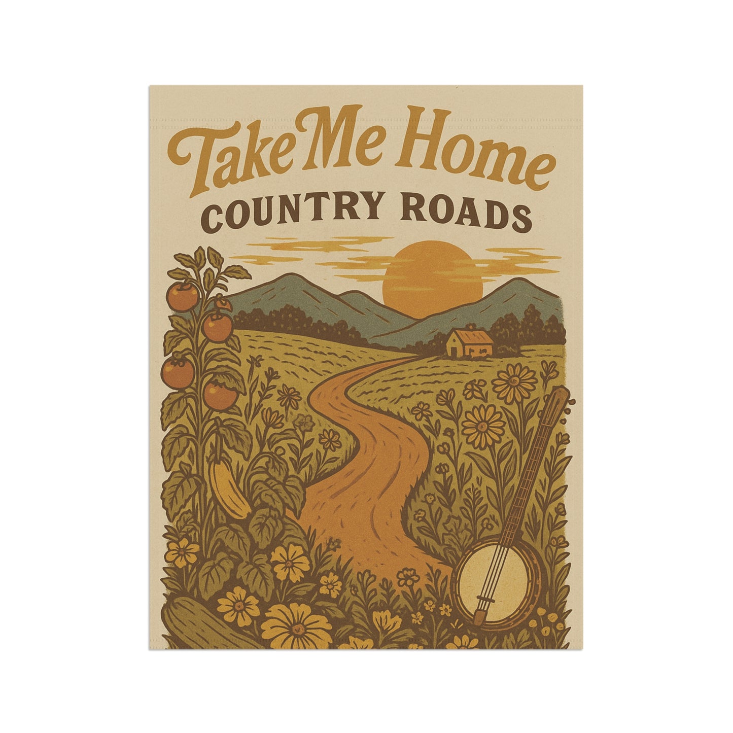 Take Me Home Country Roads Garden Flag, Rustic West Virginia Outdoor Decor, Appalachian Yard Flag, Country Music Inspired Banner