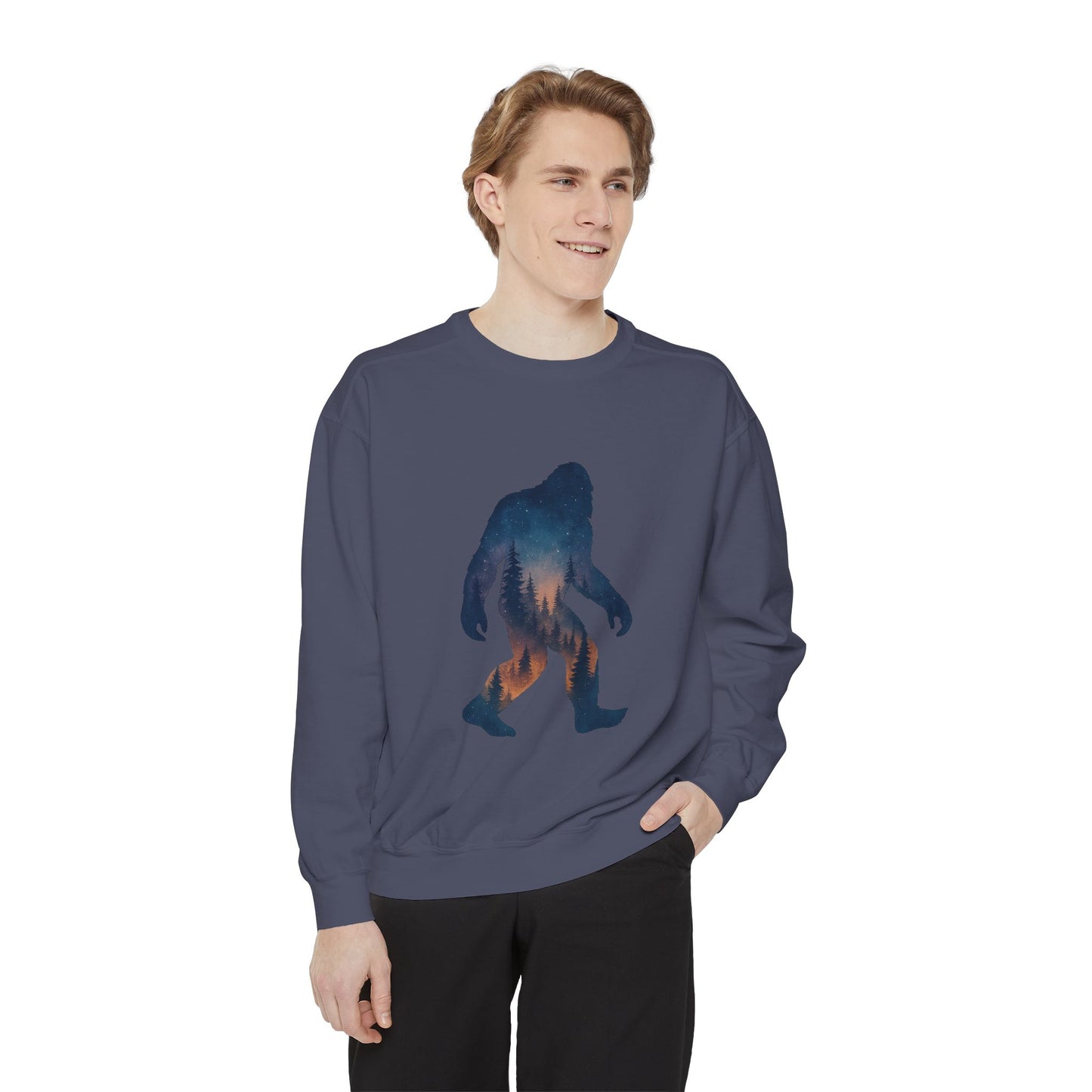 Forest Bigfoot Sweatshirt - Night Sky Unisex Garment-Dyed Crewneck