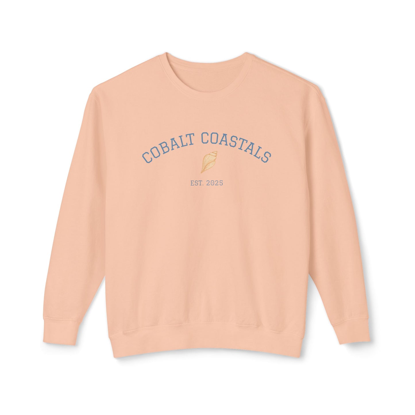 Crewneck Beach Sweatshirt - Cobalt Coastals University Seashell Design