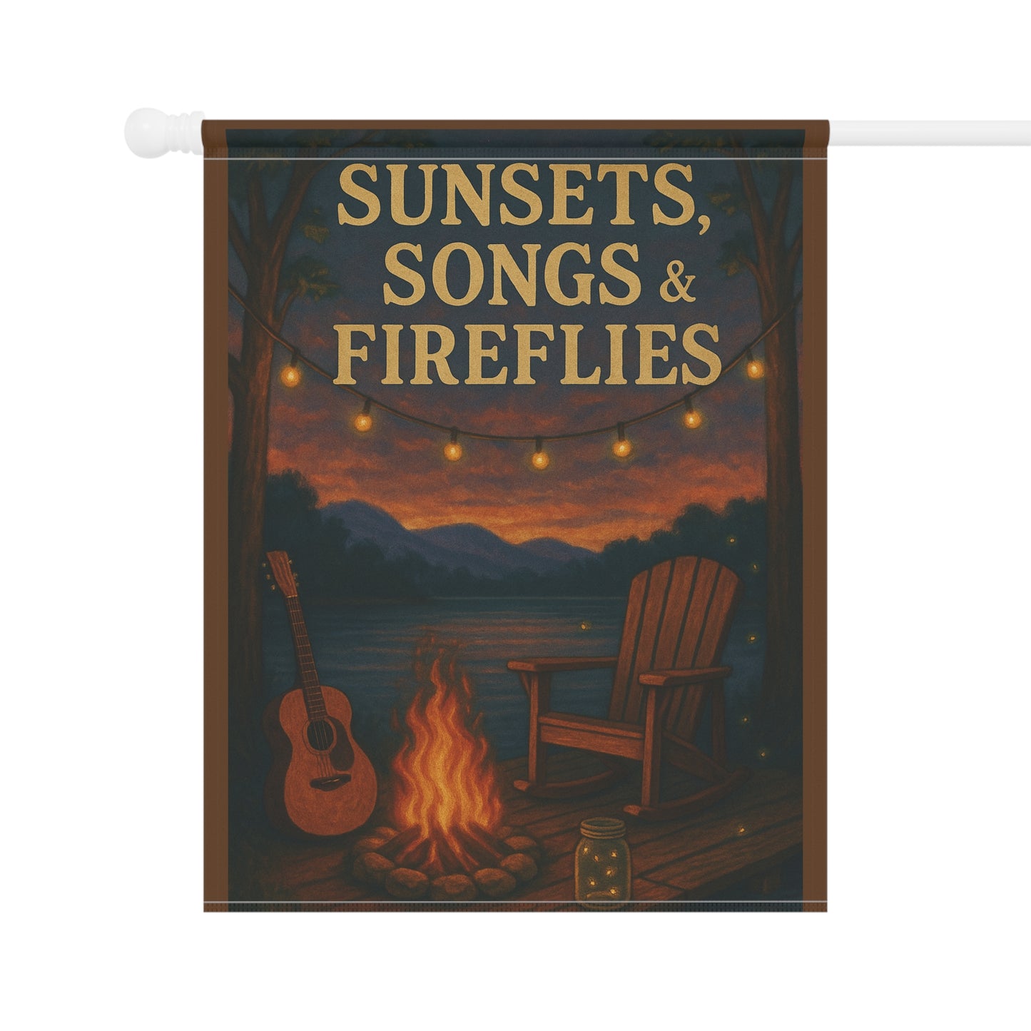 Sunset and Fireflies Garden Banner - Cozy Outdoor Decor for Summer Gatherings, lakehouse, Folk Art